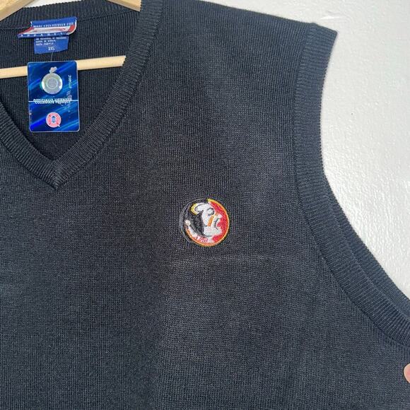 Deadstock Vintage Florida State Seminoles V-Neck Sweater Vest Black 2XL NWT - Picture 2 of 5